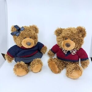 Lot of 2 - Plush Poseable Teddy Bears w/ Sweaters See Description